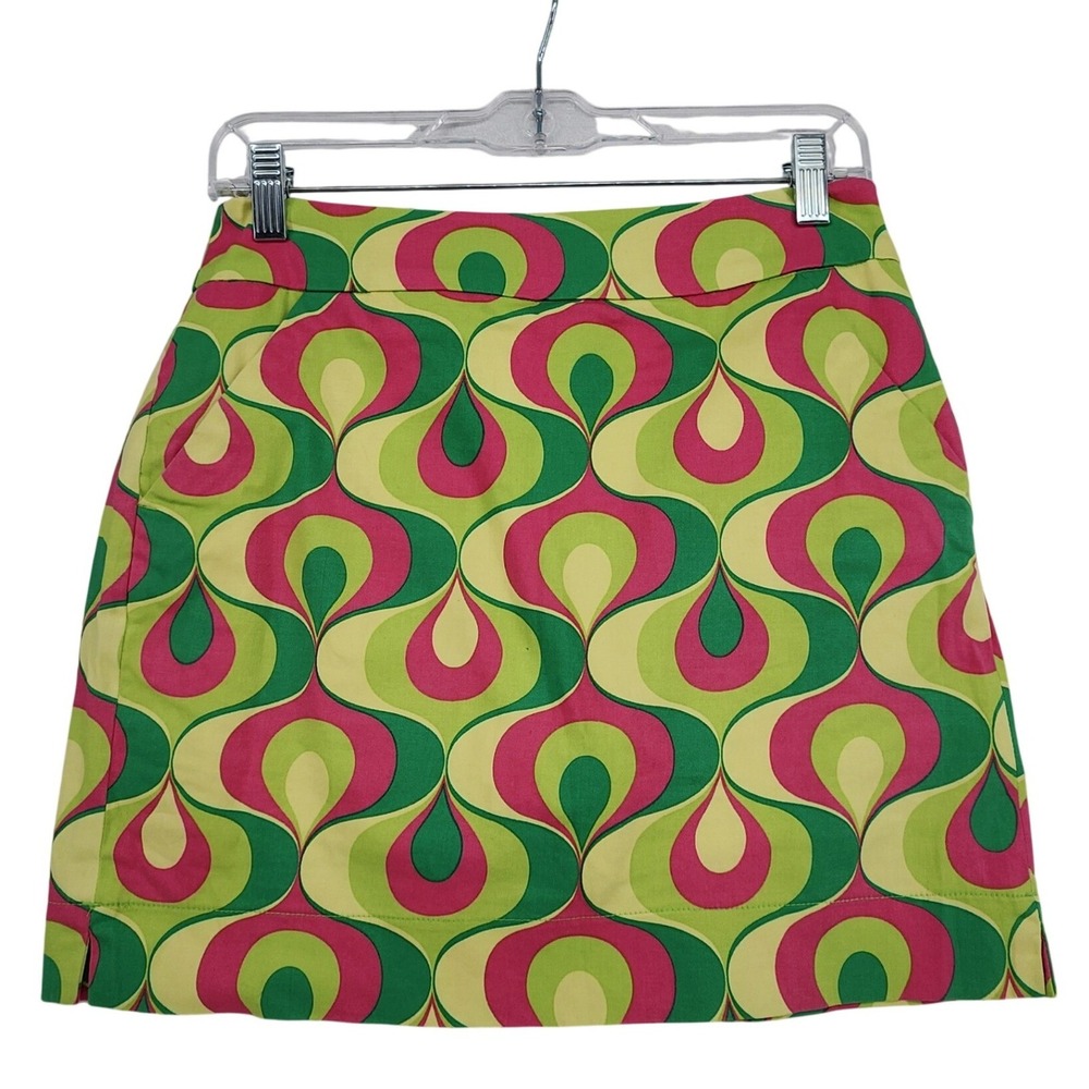 Loudmouth 0 Green Pink Retro Psychedelic Swirl Golf Skort Mod Groovy Preppy Mini